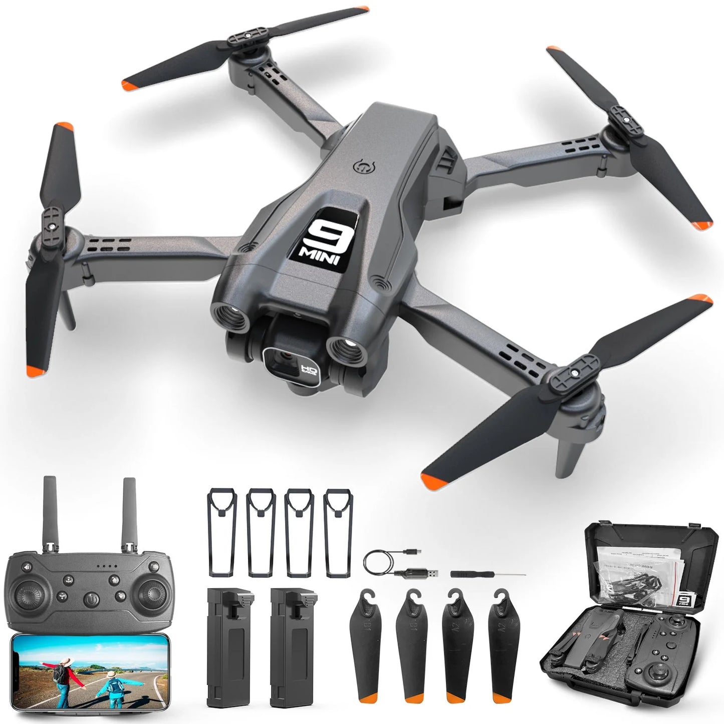 Foldable Drone, 1080P HD FPV Camera Wifi RC Quadcopter, 360° Flip, Waypoint Flight, for Kids Adult and Beginners Black,2 Batteries