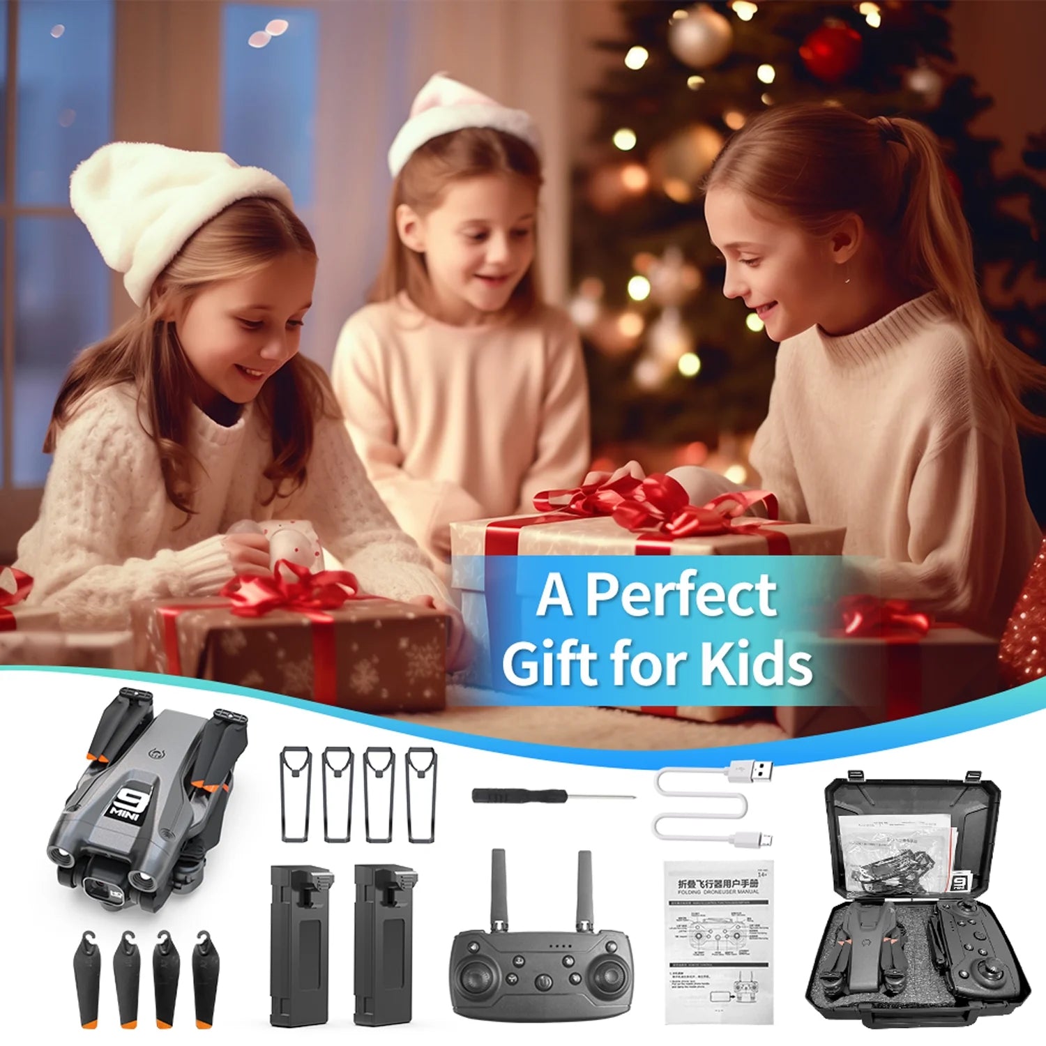 Foldable Drone, 1080P HD FPV Camera Wifi RC Quadcopter, 360° Flip, Waypoint Flight, for Kids Adult and Beginners Black,2 Batteries